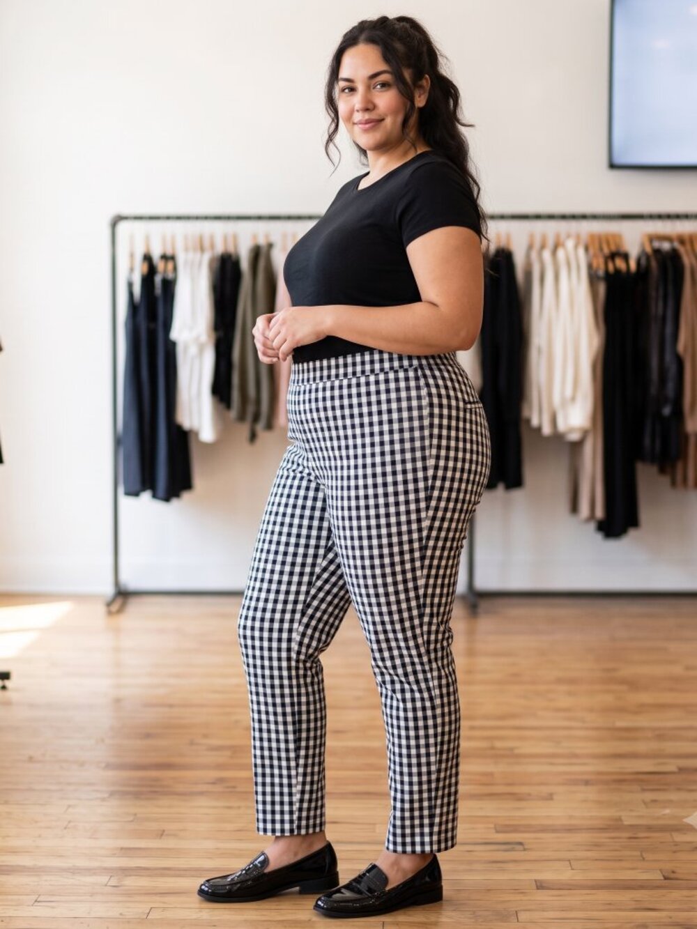 A New Day Gingham High-Rise Ankle Pants - Plus 22W elastic waist not worn